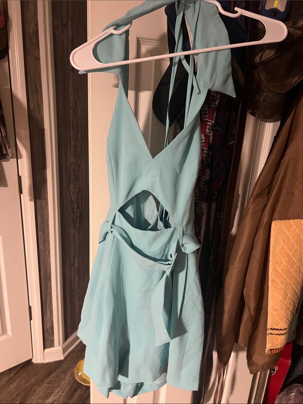 Aqua Cutout Halter Mini romper belt